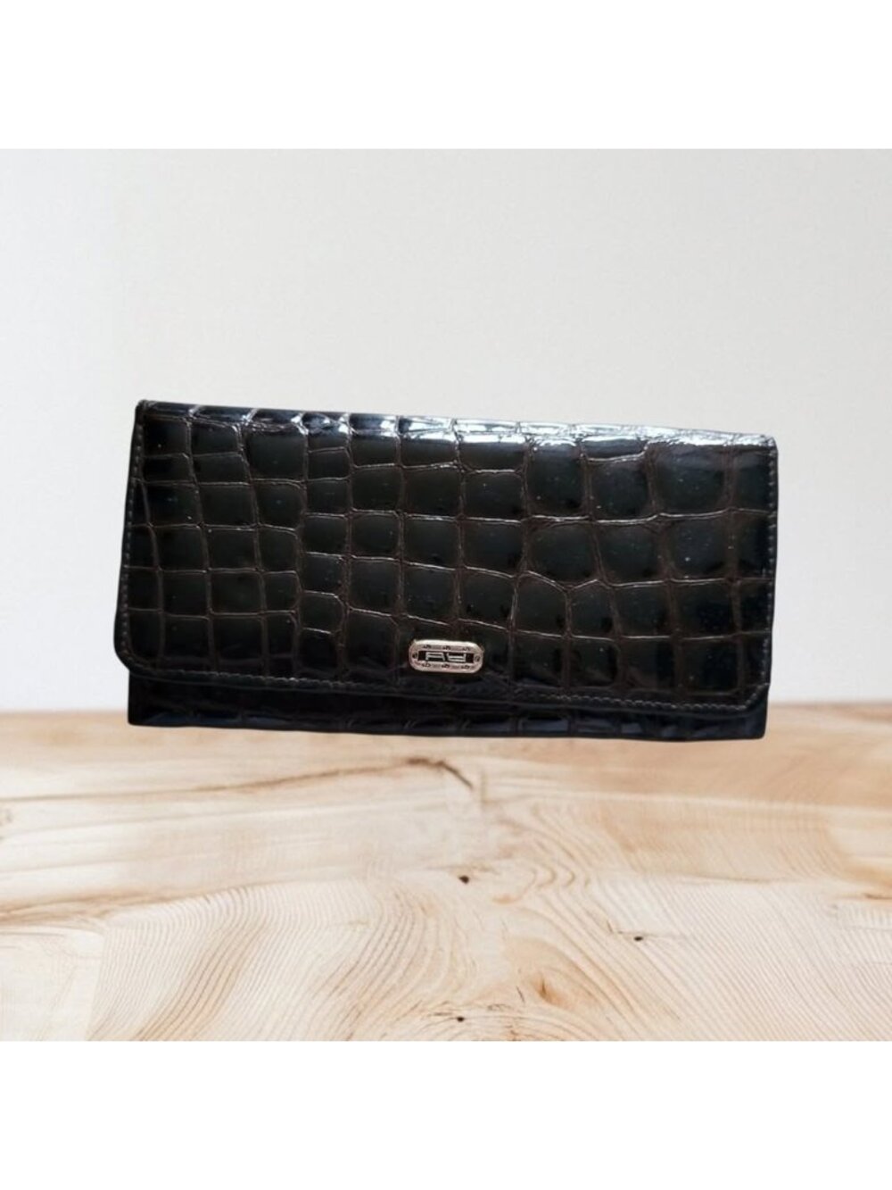 Vintage croco Leather clutch organizer accordion Travel Wallet Rochelier